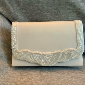 Cream Colored Clutch Bag Beaded Trim